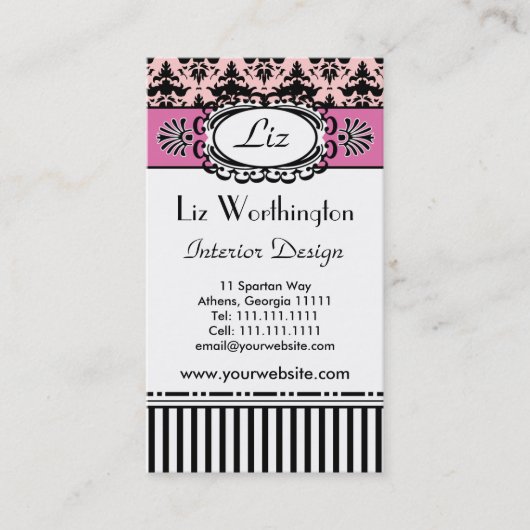 Carte De Visite Rétro Paris rose et noir classique chic (Devant)