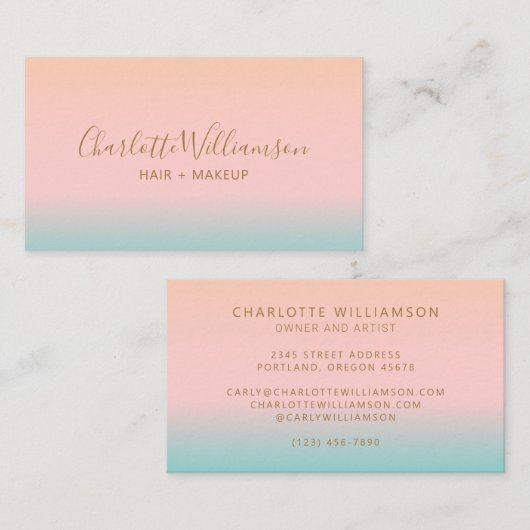 Carte De Visite Retro Pastel rose Gradient Chic Élégant Monogramme (Devant / Derrière)