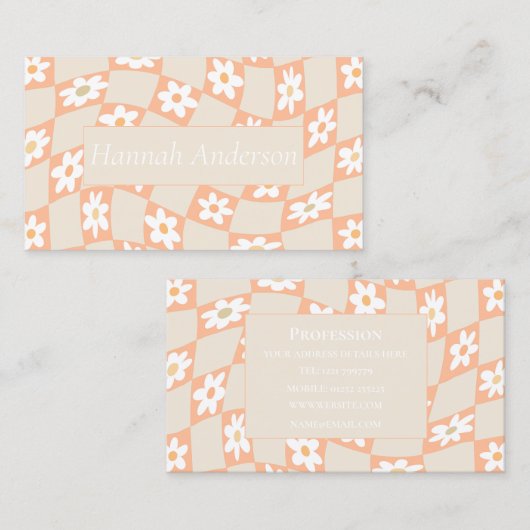 Carte De Visite Retro Peach Fuzz À damiers Daisy (Devant / Derrière)