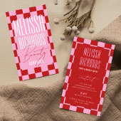 Carte De Visite Retro Pink Checkered Aesthetician Lashes Salon