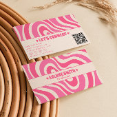 Carte De Visite Retro Pink Cream QR Code 70s Boho Groovy Girly 