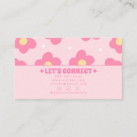 Carte De Visite Retro Pink Groovy Floral Boho Girly Unique 70s (Dos)