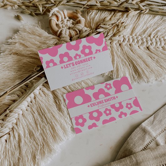 Carte De Visite Retro Pink Groovy Floral Boho Girly Unique Trendy 