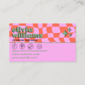 Carte De Visite Retro Pink Orange Boho Groovy Checkered Unique (Dos)
