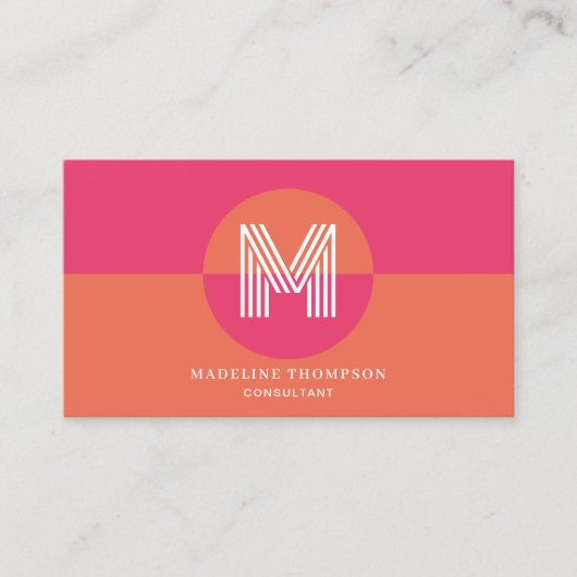Carte De Visite Retro Pink Orange Geometric Monogram QR Code (Devant)