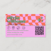 Carte De Visite Retro Pink Orange QR Code Groovy Checkered Unique (Dos)