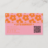 Carte De Visite Retro Pink Orange QR Code Groovy Floral Boho Girly (Dos)