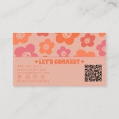 Carte De Visite Retro Pink Orange QR Code Groovy Smiling Flowers  (Dos)
