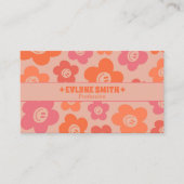 Carte De Visite Retro Pink Orange QR Code Groovy Smiling Flowers  (Devant)