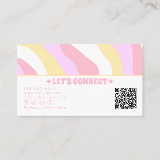 Carte De Visite Retro Pink Pastel QR Code 70s Boho Groovy Girly (Dos)