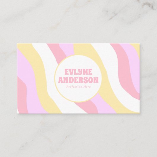 Carte De Visite Retro Pink Pastel QR Code 70s Boho Groovy Girly  (Devant)