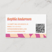 Carte De Visite Retro Pink & Peach Wavy Pattern with QR Code  (Dos)