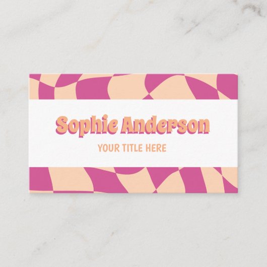 Carte De Visite Retro Pink & Peach Wavy Pattern with QR Code  (Devant)