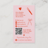 Carte De Visite Retro Pink Red Doodles Brow Artist QR Code (Dos)