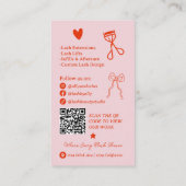 Carte De Visite Retro Pink Red Doodles Lash Tech QR Code (Dos)