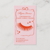Carte De Visite Retro Pink Red Doodles Lash Tech QR Code (Devant)