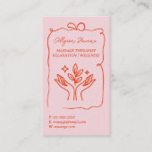Carte De Visite Retro Pink Red Doodles Massage Therapist QR Code (Devant)