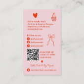 Carte De Visite Retro Pink Red Doodles Nails Artist QR Code (Dos)