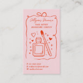 Carte De Visite Retro Pink Red Doodles Nails Artist QR Code (Devant)