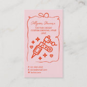 Carte De Visite Retro Pink Red Doodles Tattoo Artist QR Code (Devant)