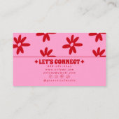 Carte De Visite Retro Pink Red Groovy Floral Boho Girly Trendy (Dos)