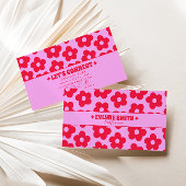 Carte De Visite Retro Pink Red Groovy Floral Boho Girly Trendy