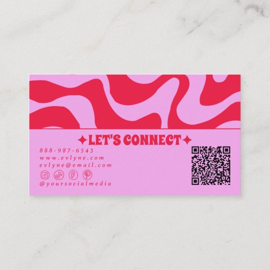 Carte De Visite Retro Pink Red QR Code Boho Groovy Funky Trendy  (Dos)