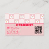 Carte De Visite Retro Pink Red QR Code Checkered Groovy Floral (Dos)