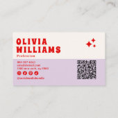 Carte De Visite Retro Purple Bold Super À damiers Funky QR Code (Dos)