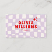 Carte De Visite Retro Purple Bold Super À damiers Funky QR Code (Devant)