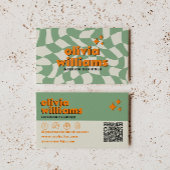 Carte De Visite Retro QR Code Psychedelic Groovy Checkered Unique