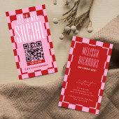 Carte De Visite Retro Red & Pink Social Media Scannable QR Code