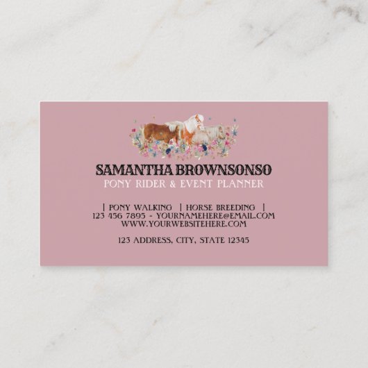 Carte De Visite Retro Ride Pink Pony | Floral Horse | Equestrian (Dos)