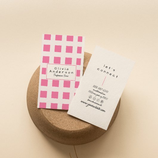 Carte De Visite Retro Rose À damiers tendance Boho Funky Girly Fun