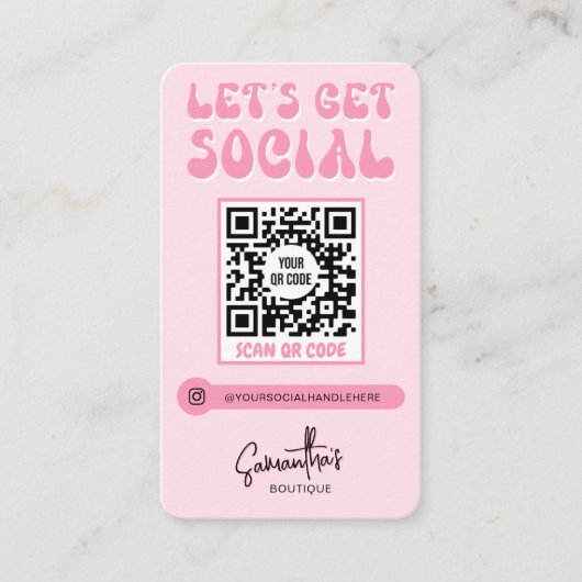 Carte De Visite Retro rose moderne Logo Médias sociaux Code QR (Devant)