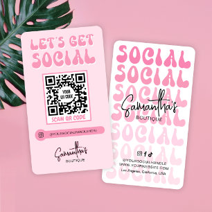 Carte De Visite Retro rose moderne Logo Médias sociaux Code QR