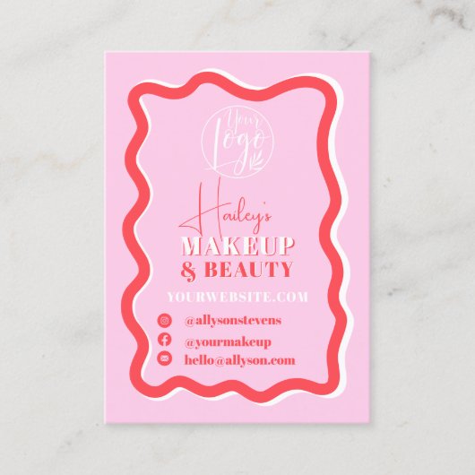 Carte De Visite Retro rose rouge courbe squiggle de maquillage ond (Devant)