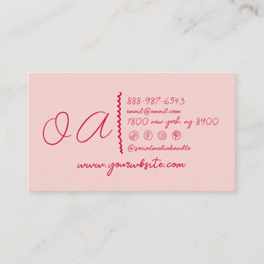 Carte De Visite Rétro rose rouge manuscrit tiré Quirky Boho Girly (Dos)