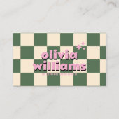 Carte De Visite Retro rose vert QR Code Super À damiers funky (Devant)