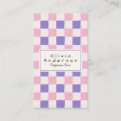 Carte De Visite Retro rose violet À damiers code QR Boho tendance (Devant)