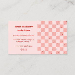 carte de visite rétro rouge À damiers rose