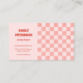 carte de visite rétro rouge À damiers rose (Dos)
