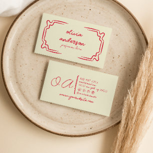 Carte De Visite Rétro rouge manuscrit tiré à la main tendance uniq