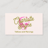 Carte De Visite Rétro Script tatouage Artiste crâne rose (Devant)