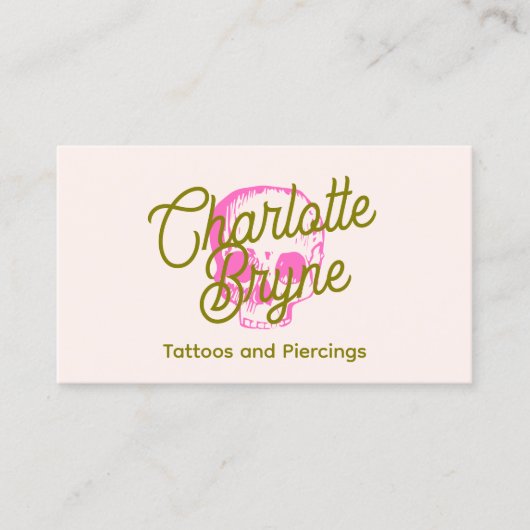 Carte De Visite Rétro Script tatouage Artiste crâne rose (Devant)