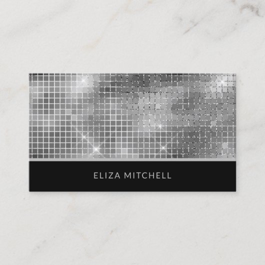 Carte De Visite Rétro Silver Grey Disco Ball Mirror | Code QR (Devant)