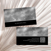 Carte De Visite Rétro Silver Grey Disco Ball Mirror | Code QR