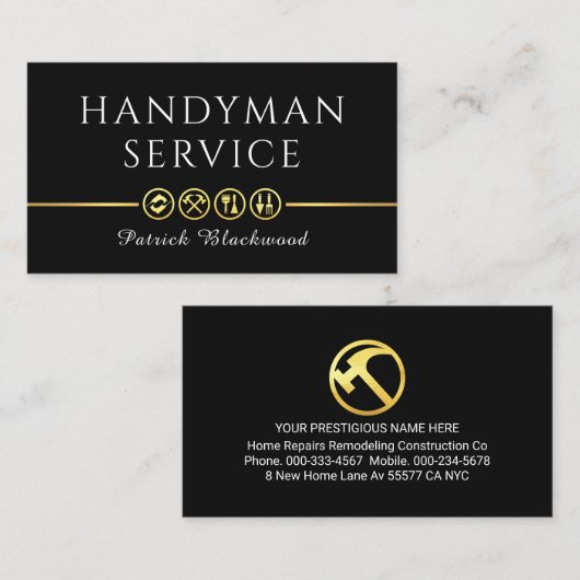 Carte De Visite Retro Simple Handyman Tools Line (Devant / Derrière)