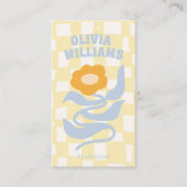 Carte De Visite Retro Soft QR Code Boho Groovy Checkered Floral (Devant)