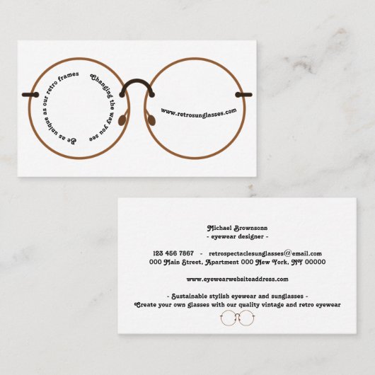 Carte De Visite Retro Spectacles | Stylish Eyewear Professional (Devant / Derrière)